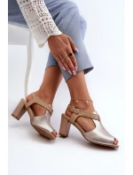 Sandały Damskie Na Słupku Z Eko Skóry Złote Queenmarie