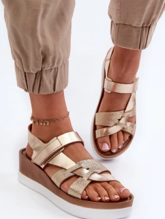 Zazoo 40397 Damskie Skórzane Sandały Na Platformie Złote