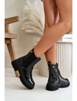 Lakierowane Botki Sztyblety Na Zamek Ocieplane Czarne Groesta