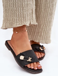 Klapki Damskie Na Płaskim Obcasie Z Kokardą Czarne Sallariela