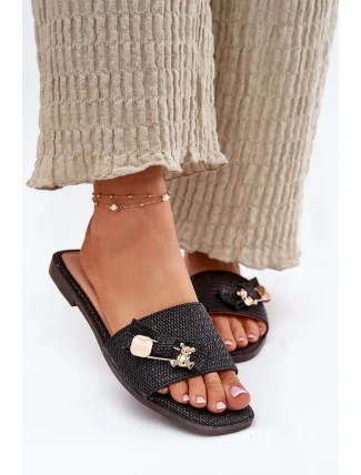 Klapki Damskie Na Płaskim Obcasie Z Kokardą Czarne Sallariela