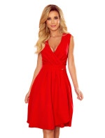 ELENA - Elegantné červené dámske šaty s dekoltom a záložkami 338-1