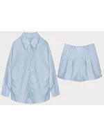 Svetlomodrá dámska pruhovaná súprava - tričko a šortky (16071)