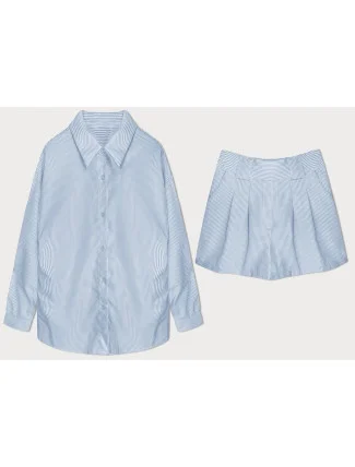 Svetlomodrá dámska pruhovaná súprava - tričko a šortky (16071)