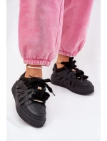 Eko Skórzane Sneakersy Na Platformie Czarne Penolle