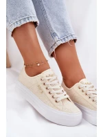 Trampki Damskie Z Koronką Lee Cooper LCW-25-31-3440L Beżowe