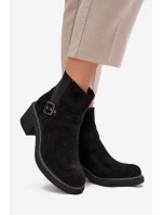 Botki Damskie Na Klocku Z Klamrą Czarne Nymera