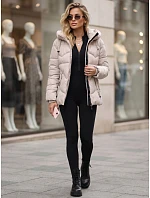 Dámska zimná prešívaná bunda s kapucňou, svetlo béžová, FashionStreet TY5750 Dámska zimná prešívaná bunda s kapucňou, svetlo béžová, FashionStreet TY5750