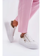 Buty Sportowe Damskie Na Platformie Z Eko Skóry Panterka Białe Velionna