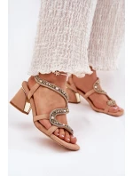 Sandały Damskie Na Słupku Z Kryształkami Artiker 56C1374 Beżowe