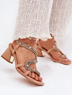 Sandały Damskie Na Słupku Z Kryształkami Artiker 56C1374 Beżowe