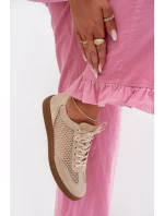 Kožené semišové dámské tenisky s síťovinou Zazoo N1142 Béžové