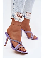 Dámské lodičky na podpatku s pásky a kamínky fialové Karima