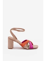 Dámské sandály na podpatku s pásky Eko semiš Béžové Karilora