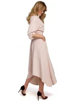K086 Šaty v dĺžke midi s ozdobnými gombíkmi - béžové K086 Šaty v dĺžke midi s ozdobnými gombíkmi - béžové