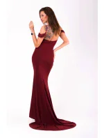 Dámske šaty EVA & LOLA na ramienka dlhé s vlečkou bordó - Bordová / S - EVA & LOLA Dámske šaty EVA & LOLA na ramienka dlhé s vlečkou bordó - Bordová / S - EVA & LOLA