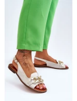 Skórzane Sandały Damskie Lewski Shoes 3230 Beżowo-Złote