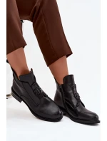 Ocieplane Skórzane Botki Damskie Z Ozdobnym Detalem Czarne Briselda