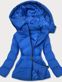 Dámska prešívaná bunda v chrpovej farbe s opaskom na prechodné obdobie (23060-3)