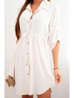 Šaty so zapínaním na gombíky a viazaním v páse fialové