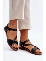 Zazoo 40182 Skórzane Sandały Damskie Czarne