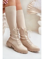 Wsuwane Kozaki Ze Skarpetkową Cholewką Beżowe Iranel