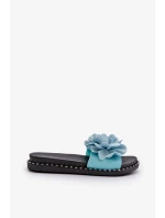 Dámske papuče zdobené kvetmi, modrý celan Dámske papuče zdobené kvetmi, modrý celan