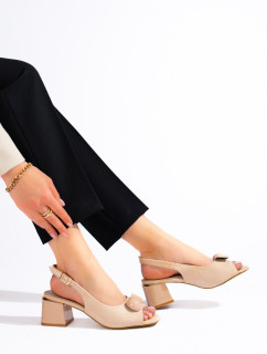 Komfortné hnedé dámske sandále na širokom podpätku