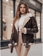 Dámska kožená bunda s ovčou kožušinou NORFDIMA hnedá FashionStreet TY4736z
