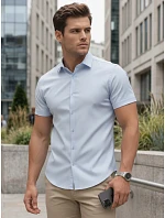 Pánska košeľa s krátkym rukávom, strih regular, svetlo modrá, FashionStreet KX1095