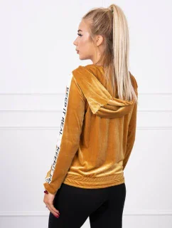 Horčicová velúrová mikina s kapucňou