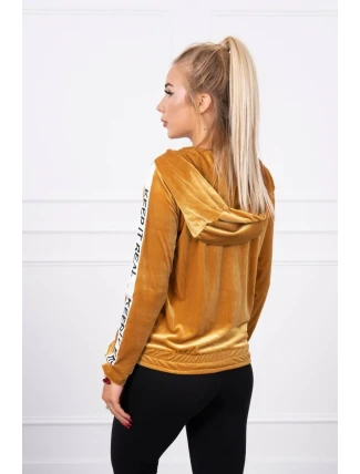 Horčicová velúrová mikina s kapucňou