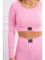 Komplet z bluzką top prążkowany jasny różowy