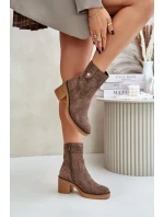 Ocieplane Botki Damskie Na Obcasie Słupku Brązowe Vailia