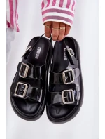 Skórzane Lakierowane Sandały Damskie Z Klamrami Big Star RR274662 Czarne