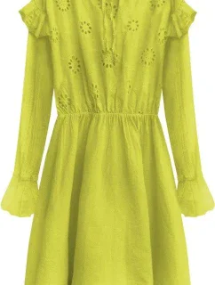 Bavlnené dámske šaty v limetkovej farbe s výšivkou (303ART)