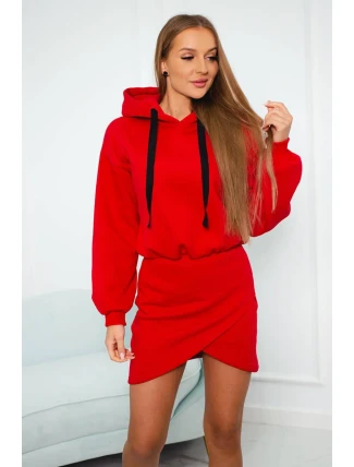 Zateplené šaty s obálkovým dnom červené