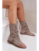 Zazoo 3437 Damskie Zamszowe Sandały Z Cholewką Na Zamek Beżowe