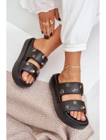 Piankowe Klapki Damskie Z Przypinkami Czarne Ravanala