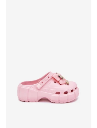 Klapki Dziecięce Dziewczęce Piankowe Z Kokardką I Ozdobami Różowe Selvana