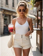 Dámske bavlnené šortky s viazaním STYLE SHORTS light beige FashionStreet SY0394 Dámske bavlnené šortky s viazaním STYLE SHORTS light beige FashionStreet SY0394