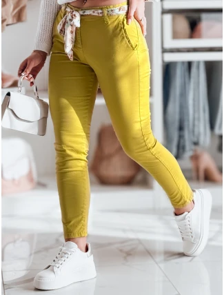 Dámske látkové nohavice s opaskom ROSSALI horčicové FashionStreet UY2533