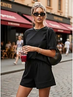 Bavlnená dámska súprava so šortkami Poľský výrobok čierna FashionStreet AY1169 Bavlnená dámska súprava so šortkami Poľský výrobok čierna FashionStreet AY1169