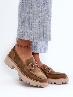 Zamszowe Mokasyny Damskie Z Ozdobą D&A TW117 Brązowe