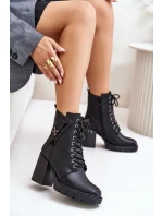 Ocieplane Botki Na Słupku Ze Złotym Detalem Czarne Ivarisse