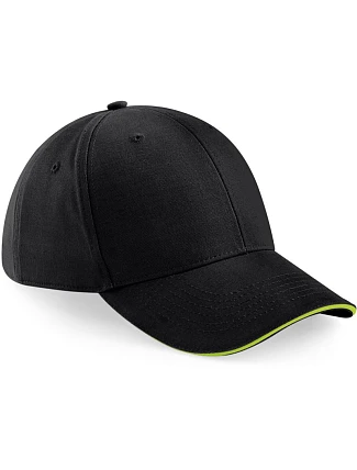Beechfield B 20 6-panelová sendvičová čiapka „Athleisure“ 53.0020 čierna/limetkovozelená