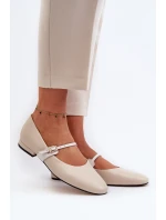 Skórzane Baleriny Damskie Na Płaskim Obcasie Laura Messi 2774 Beżowe