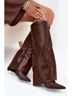 Ocieplane Kozaki Na Szpilce Z Wywiniętą Cholewką Czekoladowe Tamonia