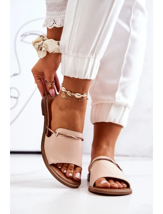 Skórzane Klapki Lewski Shoes 3047 Beżowe