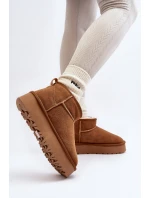 Modne Zamszowe Niskie Śniegowce Camel Nucca